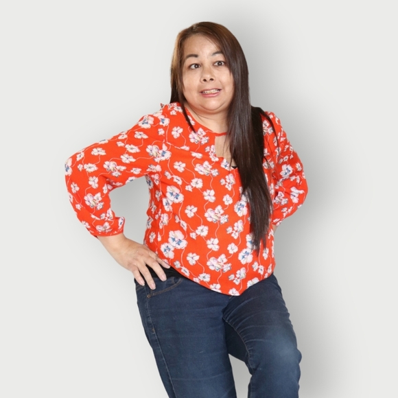 WOMENS ORANGE FLORAL MEDIUM CROP TOP - Picture 6 of 10